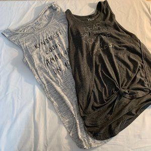 Two Old Navy Gray Tank Tops with Sayings Sizes S/M